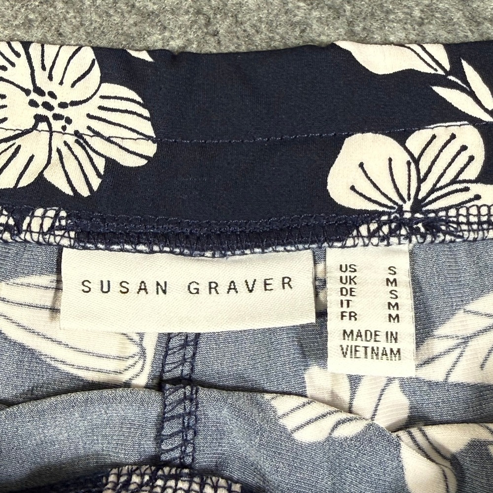 Susan Graver Womens Navy Floral Wide Leg Pants Side Stripe Stretch Size Small - Picture 5 of 11
